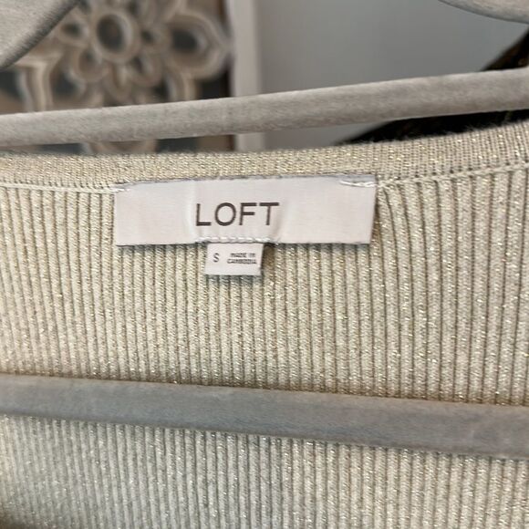 LOFT Beige & Gold Glitter Square Neck Knit Dressy Top - Picture 7 of 8